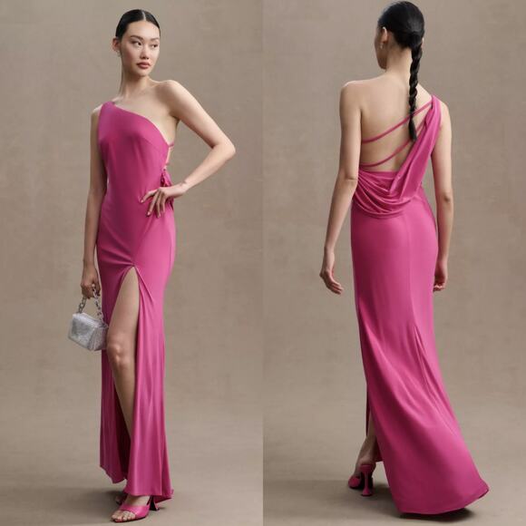 Ieena for Mac Duggal Pink Jersey One Shoulder Drape Back Gown Size 8 26512 - Picture 1 of 13